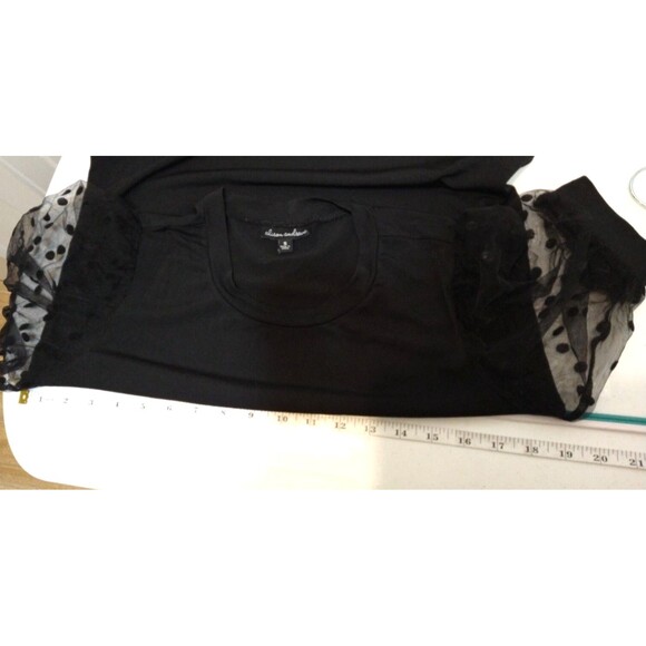 ALISON ANDREWS WOMENS SMALL BLACK SHIRT POLKA DOT MESH PUFF SHORT SLEEVE CASUAL - Picture 6 of 6